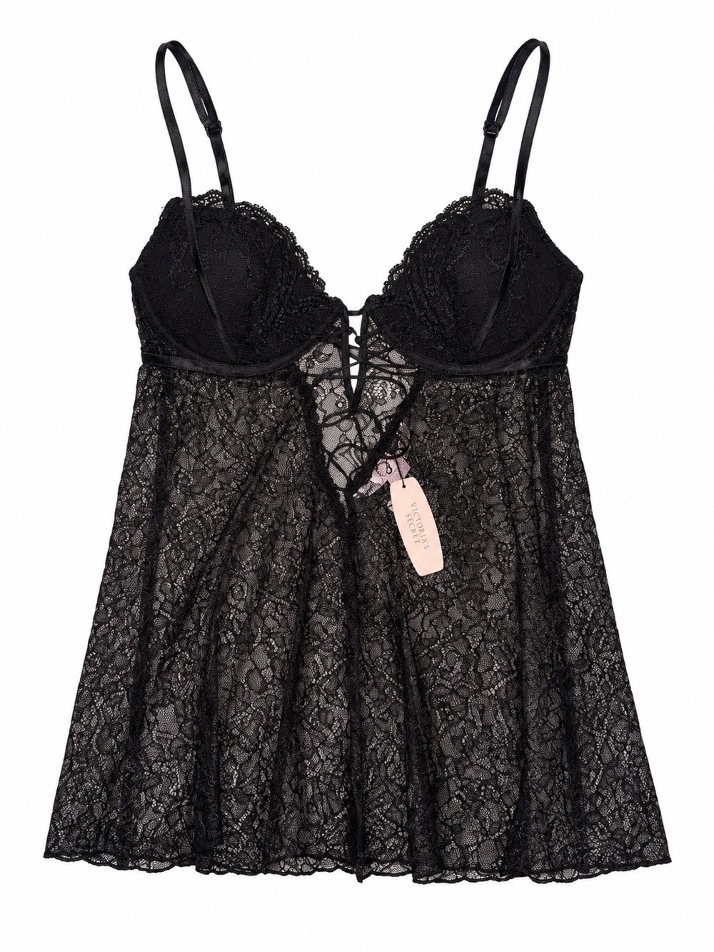 Vintage 1990 Victoria's Secret Black Lace Corset Chemise NWT 34C
